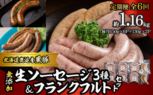 【定期6ヶ月】無添加生ソーセージ＆フランクフルトソーセージ 計1.16kg 【 ふるさと納税 人気 おすすめ ランキング 北海道産 ソーセージ フランクフルト 無添加 セット BBQ ギフト 贈り物 自宅用 鹿追町 送料無料 】 SKN105