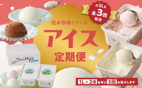 松本牧場アイス定期便　本格ジェラートファミリーセット（1L×2個×3回）