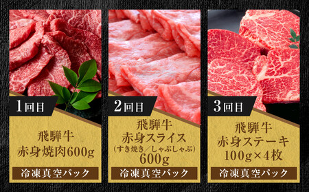 【定期便】全3回 飛騨牛 赤身（ステーキ /焼肉 / すき焼き） | 赤身 MZ103