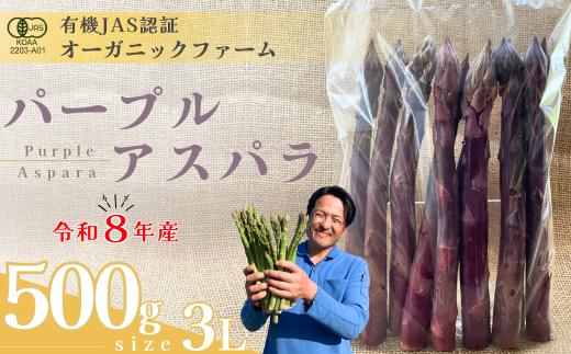 【先行予約】オーガニック パープルアスパラガス  3L 500g【オーガニックアスパラ 有機JAS認証 パープルアスパラガス 3Lサイズ 新鮮野菜 産地直送 500g 春野菜 自然栽培 循環型農法  甘いアスパラガス 香り豊か 太陽の恵み 大地の恵み 野菜ギフト 旬の野菜 お取り寄せ野菜】
