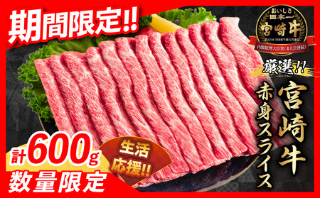 【令和7年6月配送】数量限定 期間限定 厳選 宮崎牛 赤身 スライス 計600g 肉 牛肉 国産 すき焼き 人気 黒毛和牛 肩ウデ モモ しゃぶしゃぶ A4 A5 等級 ギフト 贈答 小分け 食品 宮崎県 送料無料_BAV4-24-ZO2-06