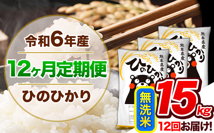 【12ヶ月定期便】令和6年産 定期便 無洗米 ひのひかり 15kg 《申込み翌月から発送》令和6年産 熊本県産 ふるさと納税 精米 ひの 米 こめ ふるさとのうぜい ヒノヒカリ コメ 熊本米 ひのもり