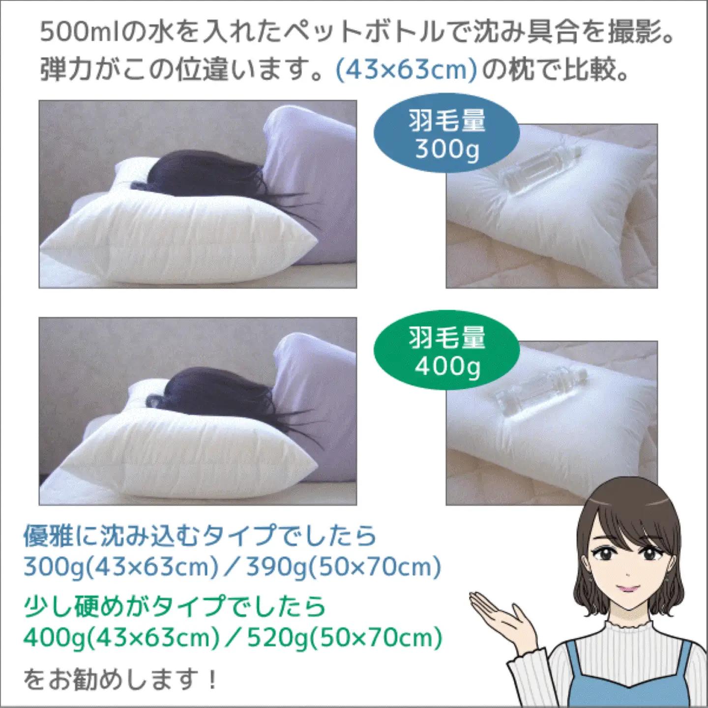 【低め】洗えるダウンピロー（43cmX63cm 300g入り）｜ 羽毛 まくら 洗濯可能 【新津】