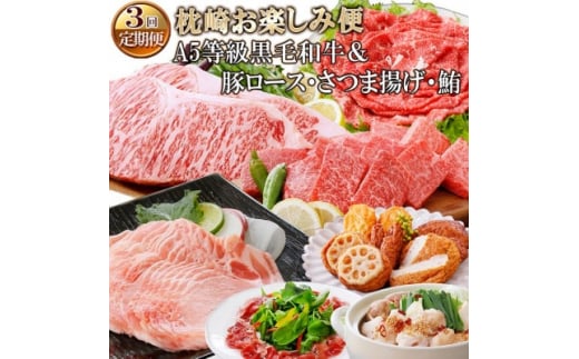 
定期便(3回配送)枕崎お楽しみ便(A5等級黒毛和牛&・豚肉・さつまあげ・まぐろ)EE-0071【1166775】
