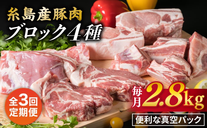 【全3回定期便】【 盛り合わせ 】 糸島産豚肉 ブロック肉4品盛合せセット 約2.8kg 糸島市 / 糸島ミートデリ工房 [ACA278]