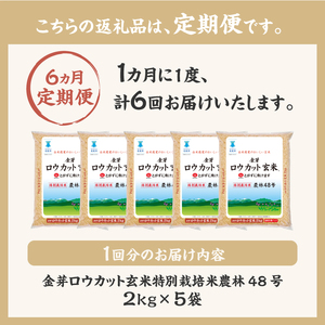 【6ヶ月定期便】 金芽ロウカット玄米 10kg(2kg×5) 玄米 農林48号 無洗米