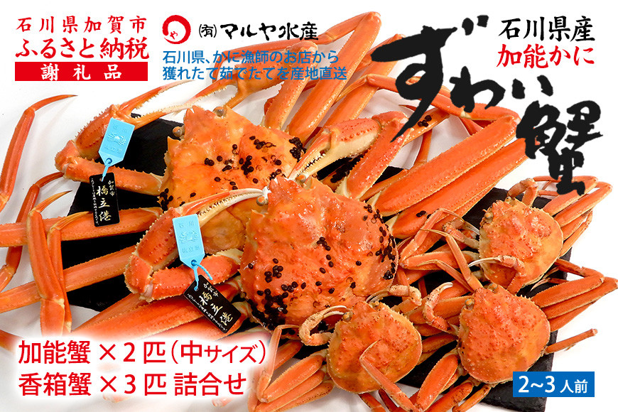 
            産地直送  加能かに 中サイズ 2匹＋香箱かに 3匹 詰合せ 1～2人前 食べ比べセット ズワイガニ ずわいがに 産地証明 先行予約 予約 ボイル 茹で 蟹 かに 復興 震災 コロナ 能登半島地震復興支援 北陸新幹線 F6P-0911 クラウドファンディング 実施中 GCF
          