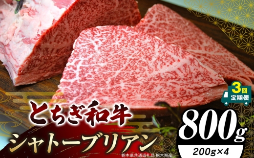 【定期便3回】栃木県共通返礼品 栃木県産 とちぎ和牛シャトーブリアン（ヒレ肉）(200g×4)×3回｜定期便3回 黒毛 和牛 牛肉 焼肉 ステーキ BBQ バーベキュー ブランド和牛 とろける 霜降り 赤身 切り落とし ふるさと 納税 イチオシ おすすめ 栃木県 下野市 しもつけ市