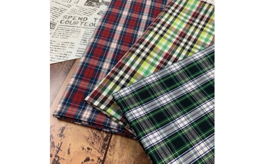 播州織生地１ｍ「コットン　チェック（50163）」日本製  (04-7)　グリーン