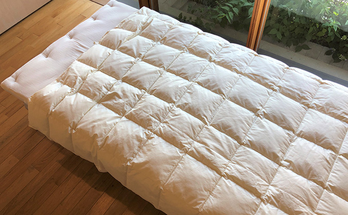羽毛布団 夏 カバー セット 小さいサイズの夏用羽毛ふとん＋和晒しガーゼで作ったカバー ブルーのセット 寝具 掛け布団 羽毛 ガーゼ 布団 ふとん 