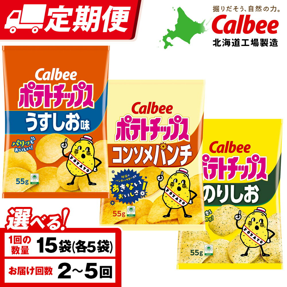【ふるさと納税】【選べる定期便】カルビーポテトチップス 3種セット 合計15袋 うすしお・コンソメパンチ・のりしお 《千歳工場製造》スナック お菓子 北海道 千歳 ポテチ ポテトチップス 北海道ふるさと納税 千歳市 ふるさと納税 ギフト ふるさと納税