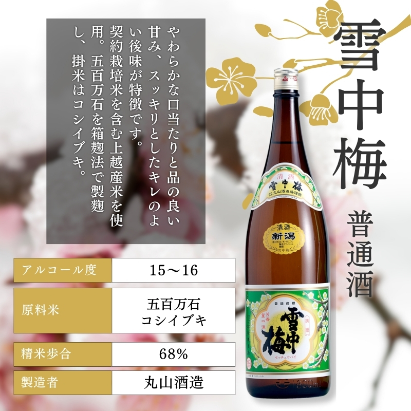 酒 雪中梅 本醸造1800mlと普通酒1800ml お酒 日本酒 アルコール