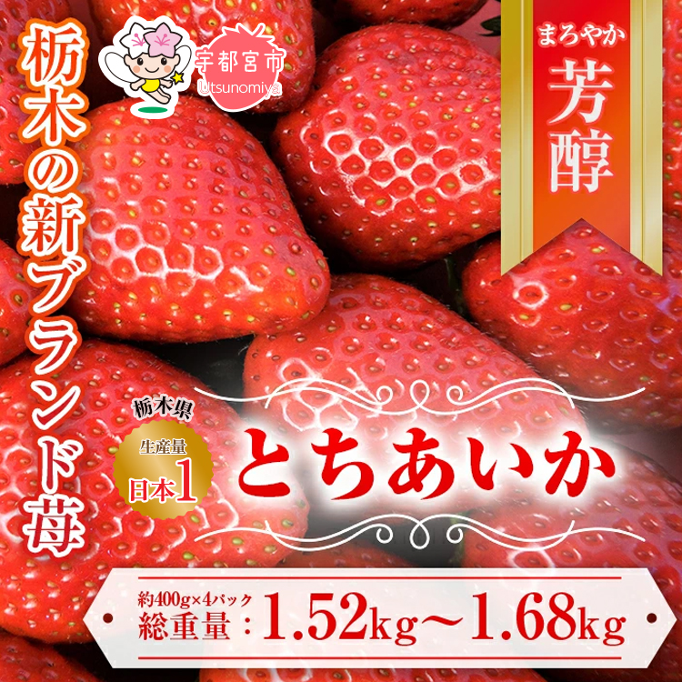 【先行予約】とちあいか 約380g～420g×4パック | いちご イチゴ 苺 栃木 とちあいか 新種 甘い 糖度 ハート型 フルーツ 果物 スイーツ いちごジャム ギフト 産地直送 ※離島への配送不可 ※2026年1月中旬～3月下旬頃に順次発送予定