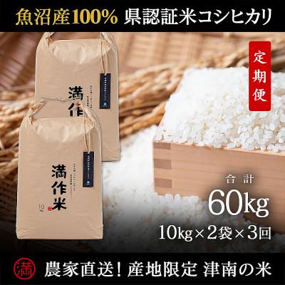 ふるさと納税 津南町 【毎月定期便】県認証特別栽培魚沼産コシヒカリ20kg (10kg×2袋)×3回 合計60kg全3回
