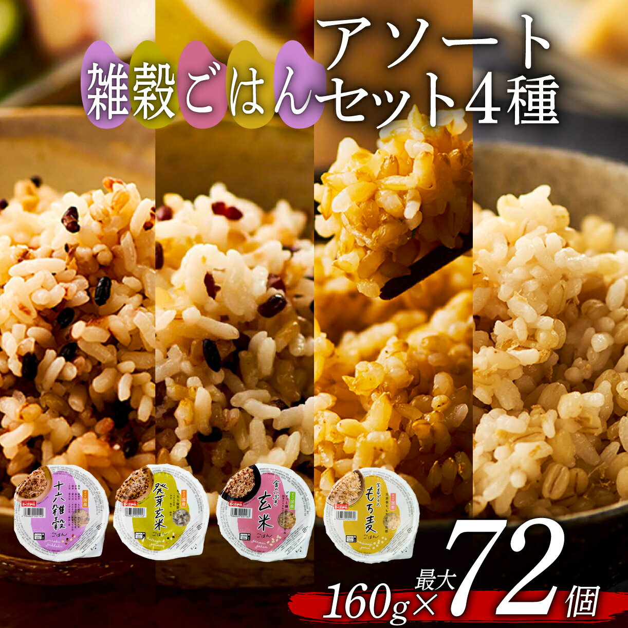 【ふるさと納税】 選べる 個数 雑穀ごはん アソートセット 4種 160g 6個-72個 十六雑穀 発芽玄米 玄米 もち麦 パックごはん パックご飯 ごはんパック ご飯パック パックライス パック 16 雑穀 米 ごはん ご飯 こめ ライス 備蓄 保存 レンジ 簡単 ダイエット レトルト 国産