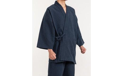 061-18　【茶・Mサイズ】織り・縫製　地元遠州製　三子撚杢水玉作務衣