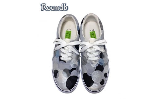 手描きスニーカー「Roundb」23.0cm モノクロ ドット 水玉柄【受注制作】