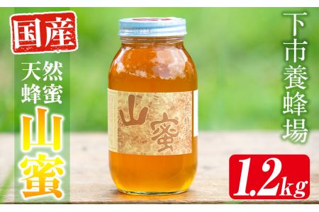 s056 国産天然山蜜(1.2kg)鹿児島県産の純粋はちみつ！さつま町の野山に咲く花からとれた蜂蜜をお届け！　さつま町 特産品 天然 100％ 純粋はちみつ 蜂蜜 ハニー 国産 ヨーグルト パン【下市養蜂場】