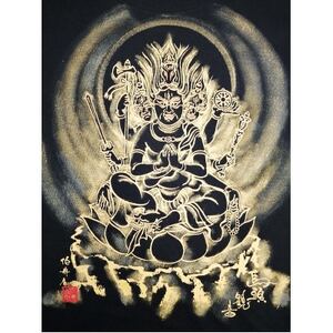 手描きTシャツ 仏画 馬頭観音 黒 (半袖 Mサイズ)【1615706】