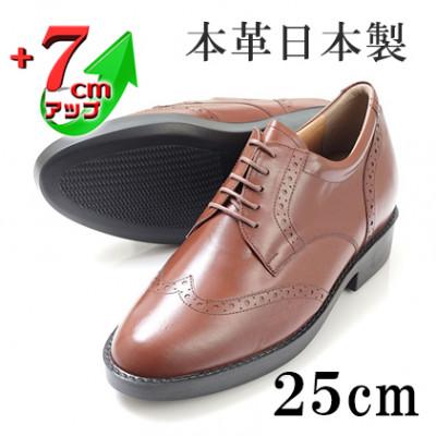 ふるさと納税 大和郡山市 カンガルー革ウイングチップ 7cmアップシークレットシューズ ブラウン 25cm No.232
