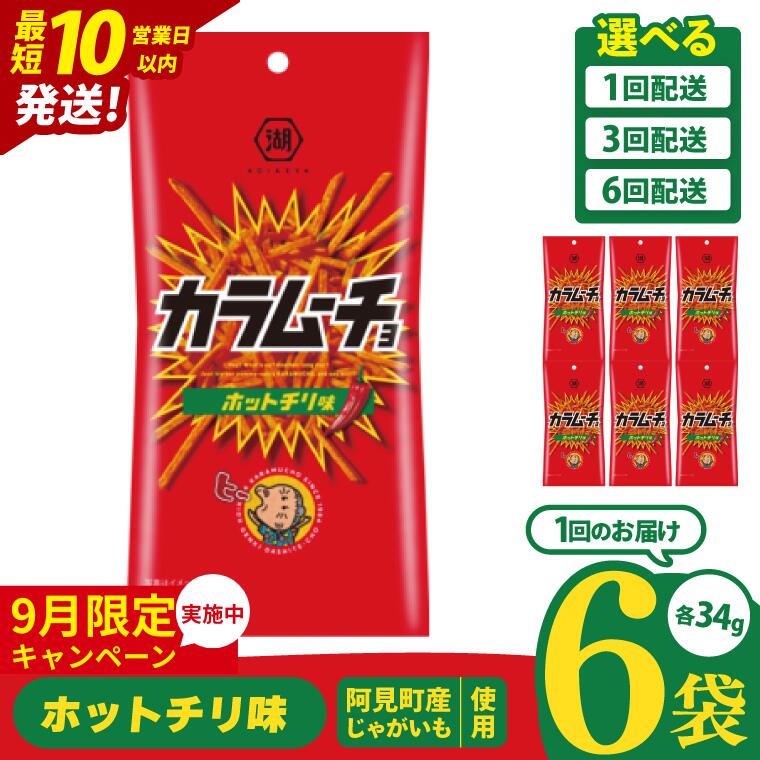 【ふるさと納税】【9月限定価格】【選べる定期便回数】【10営業日以内に出荷】湖池屋 スティックカラムーチョ ホットチリ味 スリムバッグ 34g×6個|お菓子 おかし おやつ スナック スナック菓子 菓子 ポテチ 大容量 おつまみ じゃがいも（93-124）