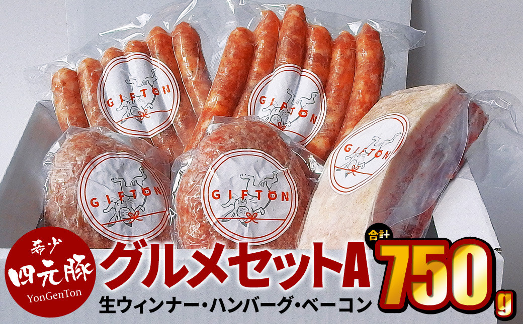 
            【 GIFTON 岩手四元豚 】4種グルメセットA ウィンナー ハンバーグ ベーコン750g 豚肉 国産 ギフト お歳暮 お中元 プレゼント 贈答 焼肉 バーベキュー キャンプ 料理 おつまみ 晩酌 お弁当 冷凍 オリジナルボックス 包装 のし 【 岩手県 北上市 ごえん株式会社 D0460 】
          