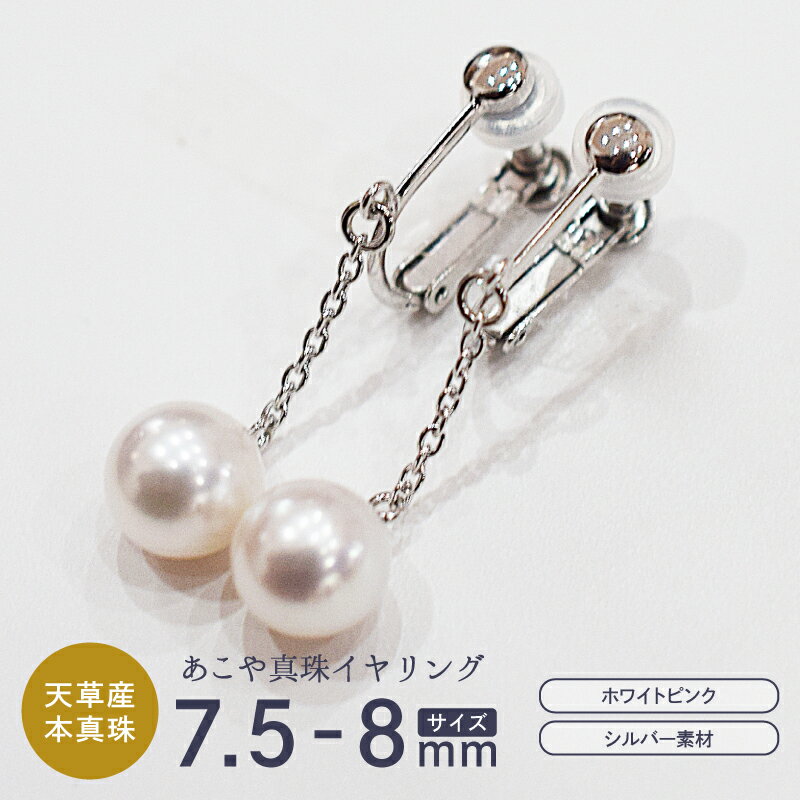 【ふるさと納税】真珠 イヤリング あこや真珠 パール ホワイトピンク 7.5mm - 8mm 天草産 本真珠 SV925 シルバー925 揺れる ブラタイプ ジュエリー ケース付き アクセサリー 品質保証書 てりクロス 熊本県 天草市 送料無料