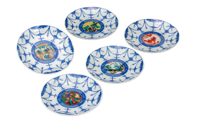 
            [№5784-0889]九谷焼　5.2号皿揃　時代絵 （5枚セット）a01
          