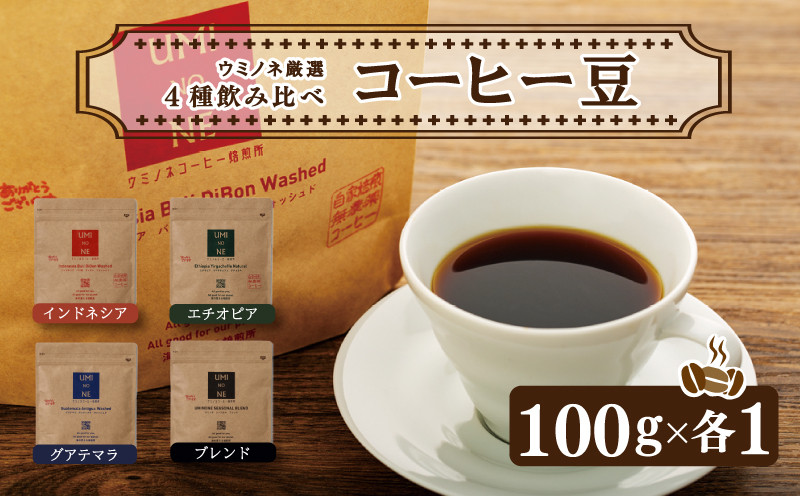 スペシャルティ コーヒー 4種 飲み比べ セット お取り寄せ ブレンド インドネシア エチオピア グアテマラ 100g × 各1袋 新鮮 無農薬 贈り物 お歳暮 下関市 山口