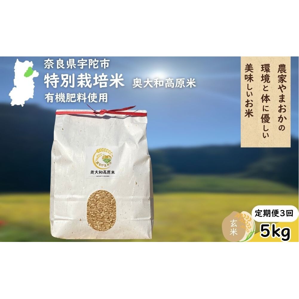 【定期3回】特別栽培米 ＜令和7年産 玄米 5kg＞ / ふるさと納税 栽培期間中農薬不使用 米 お米 こめ コメ 国産 新米 玄米 農家やまおか 奈良県 宇陀市
