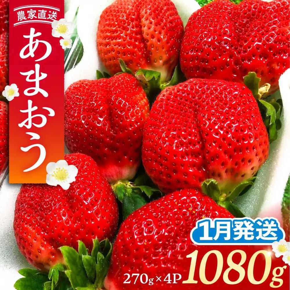 【先行予約】【1月発送】農家直送 あまおう 1080g(270g以上×4P)土耕栽培 VAB004 果物 あまおう