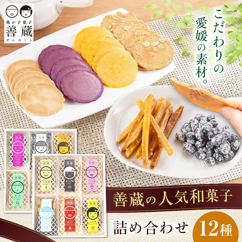 【ふるさと納税】善蔵 12種 詰合せ ( せんべい 豆菓子 芋けんぴ ) 化粧箱入り ／ 豆 まめ 煎餅 芋 いも 菓子 おかし 詰め合わせ ギフト 贈答 人気 おすすめ 送料無料 お菓子 お土産 贈り物 プレゼント 四国 愛媛県 内子町 【宮栄商事有限会社】[BKBM008] 17000 17000円
