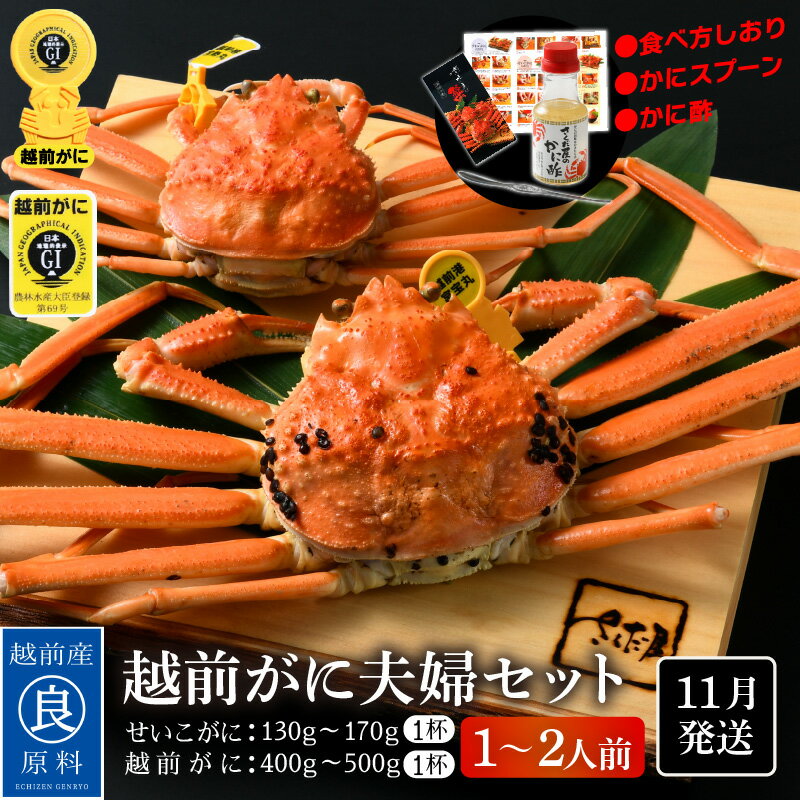 【ふるさと納税】≪浜茹で≫越前がに夫婦セット（1〜2人前）かに酢 食べ方しおり スプーン付き【雄 雌 ズワイガニ 越前ガニ せいこがに かに カニ 蟹 福井県】【11月発送分】希望日指定可 備考欄に希望日をご記入ください [e04-x018_11]