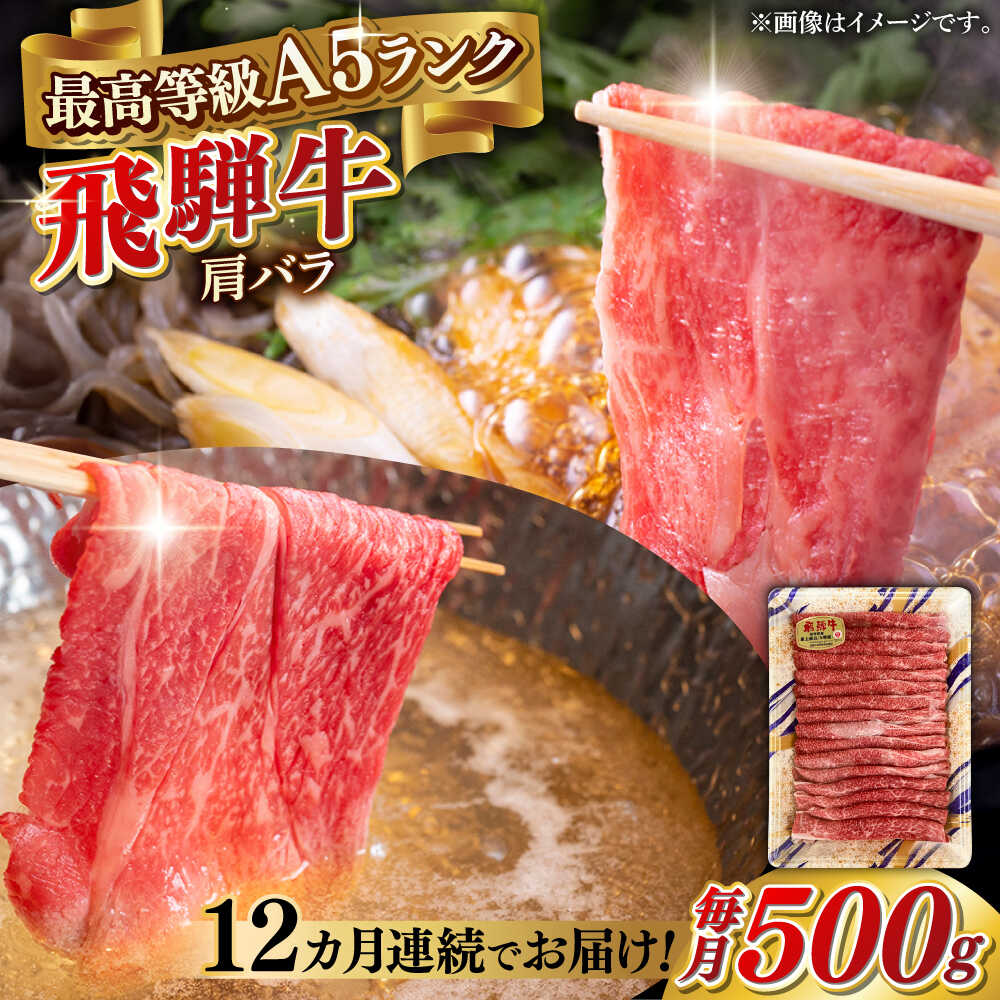 【ふるさと納税】【12回定期便】A5等級 飛騨牛 肩バラ すき焼き・しゃぶしゃぶ用 500g すきやき 鍋 A5ランク 岐阜市 / 三心[ANGY006]
