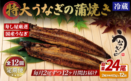 A389p 《定期便》寿し屋厳選!特大うなぎの蒲焼き(国産)【12回お届け】