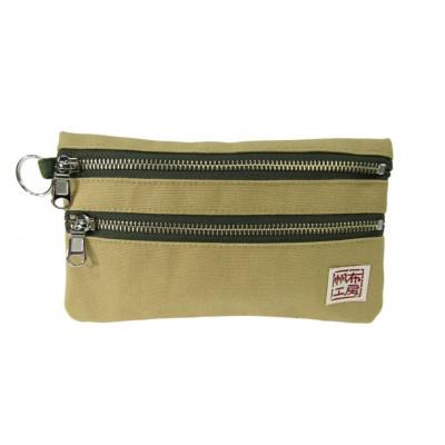 ふるさと納税 加東市 帆布工房　横長二段ファスナー付きポーチ(ブラウン)　約12×20cm