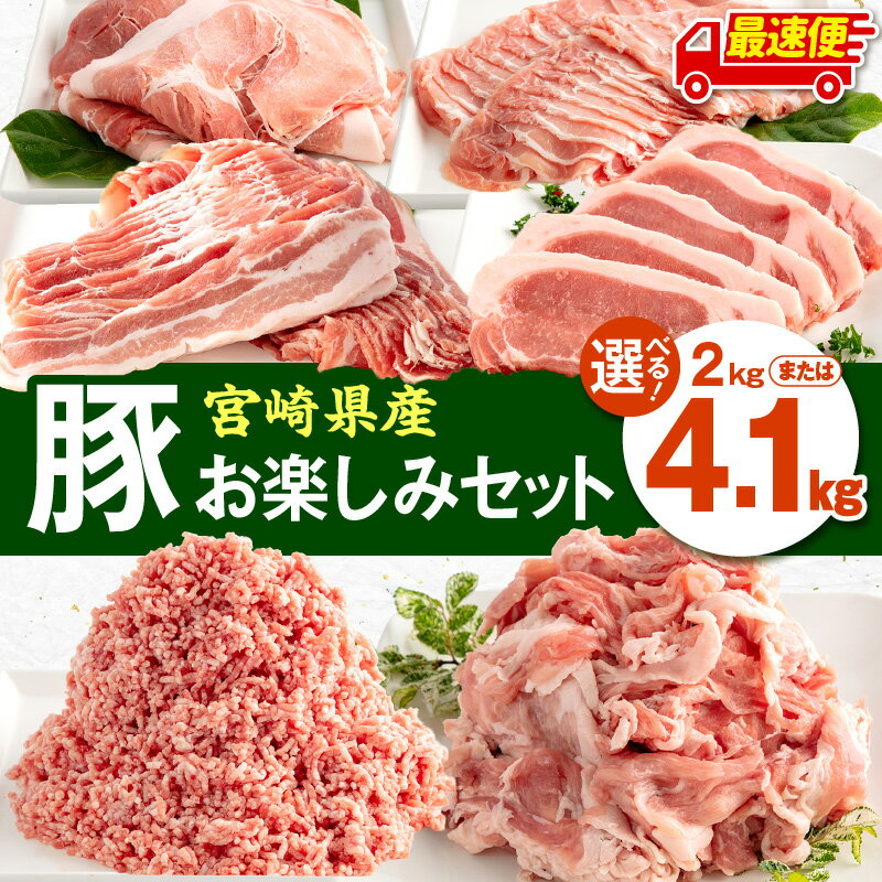宮崎県産豚 お楽しみセット 計4kg（豚ローススライス・豚バラスライス・豚モモスライス・豚ロースとんかつ・豚切落し・豚ミンチ肉）豚肉セット