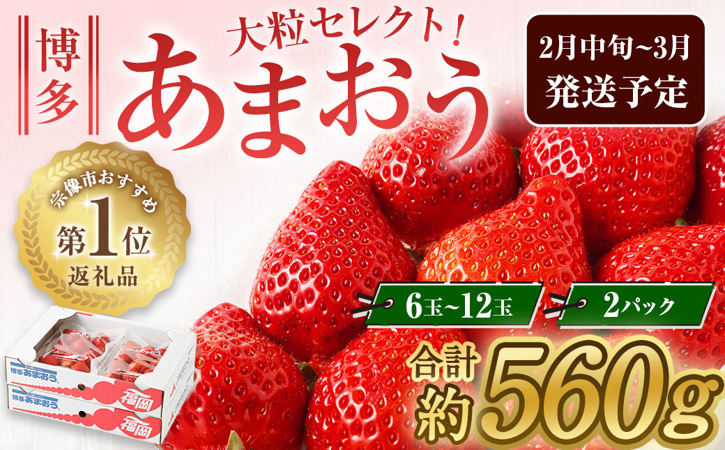 
大粒セレクト！大人気のあまおう 約280g×2パック【2025年2月中旬～3月お届け】【JAほたるの里】_HA0277
