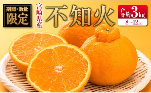 ＜2027年発送＞宮崎県産 不知火（しらぬい） 約3kg（8～12玉入）