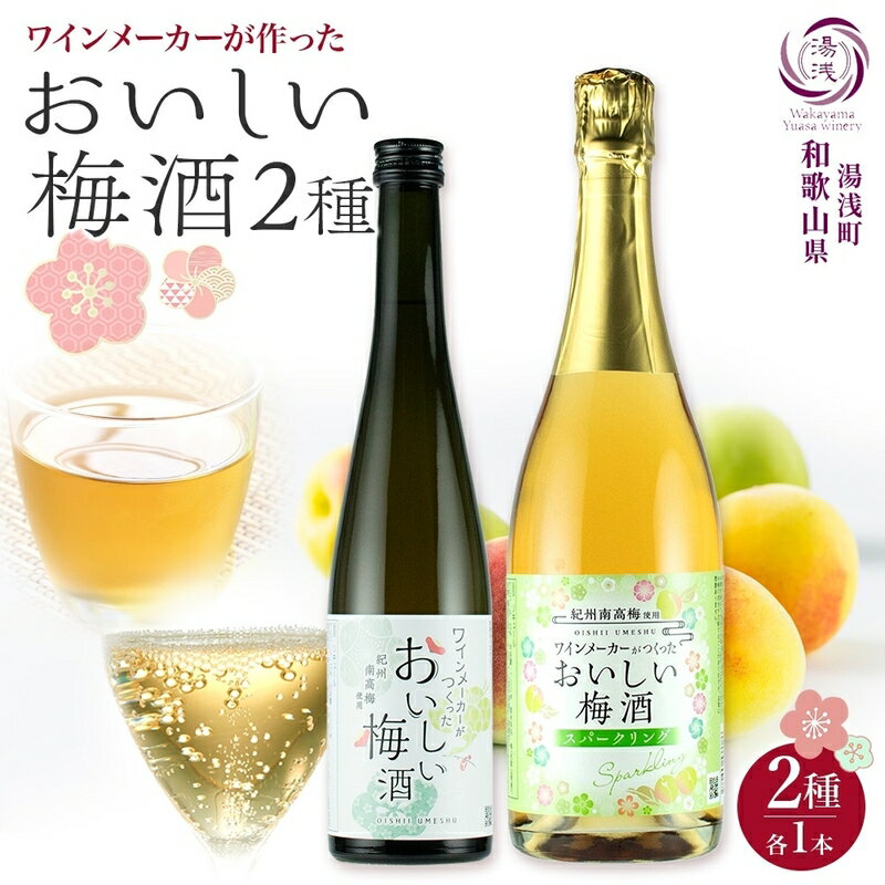 【ふるさと納税】【限定】 梅酒 2種 セット 湯浅ワイナリー おいしい梅酒 500ml おいしい梅酒スパークリング 750ml 各1本 計 2本 甘口 12度 肉厚 紀州南高梅 隠し味 白ワイン オンザロック ソーダ割り お酒 酒 リキュール 果実酒 お取り寄せ 和歌山県 湯浅町 送料無料