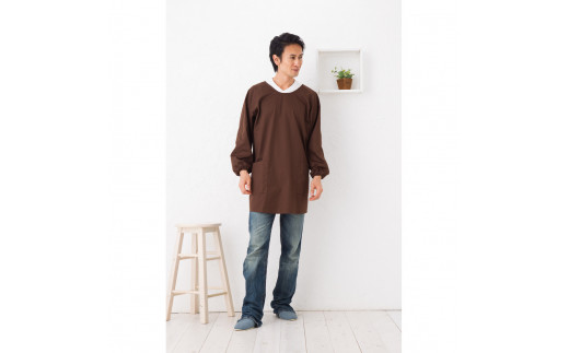 【ブラウン】シンプルラグランメンズ割烹着