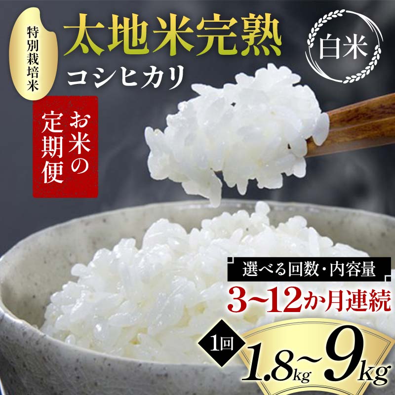 【ふるさと納税】【先行予約】＼選べる回数・内容量／ お米の定期便 特別栽培米 太地米完熟 【こしひかり】 白米 1.8kg 2.7kg 4.5kg 9kg × 3か月 6か月 9か月 12か月 ブランド米 お米 精米 白米 人気 F7X-0684var