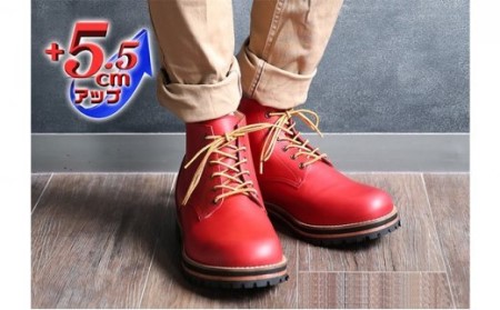 ビブラムソール（vibram ヴィブラム） ワークブーツ 本革 幅広 4E ワイド マウンテンブーツ メンズ 5.5cmヒールアップブーツ No.wk1563 レッド 25.5cm