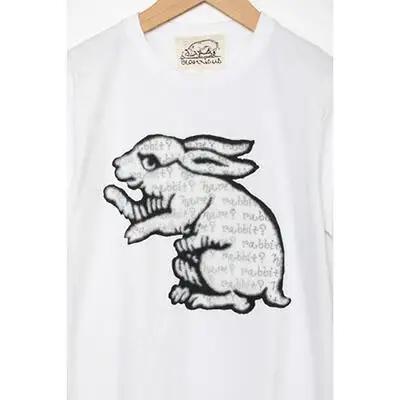 直植毛フロッキーTシャツ　ウサギ白　(Sサイズ)