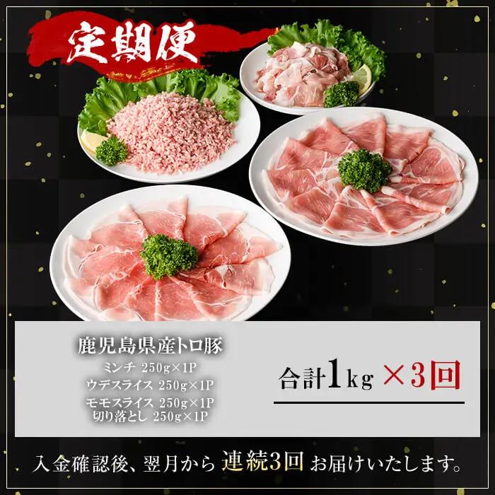 ＜定期便・全3回＞鹿児島県産 薩摩トロ豚 モリモリ おためしパック(合計3.0kg・1.0kg×3回) 【KNOT】T79