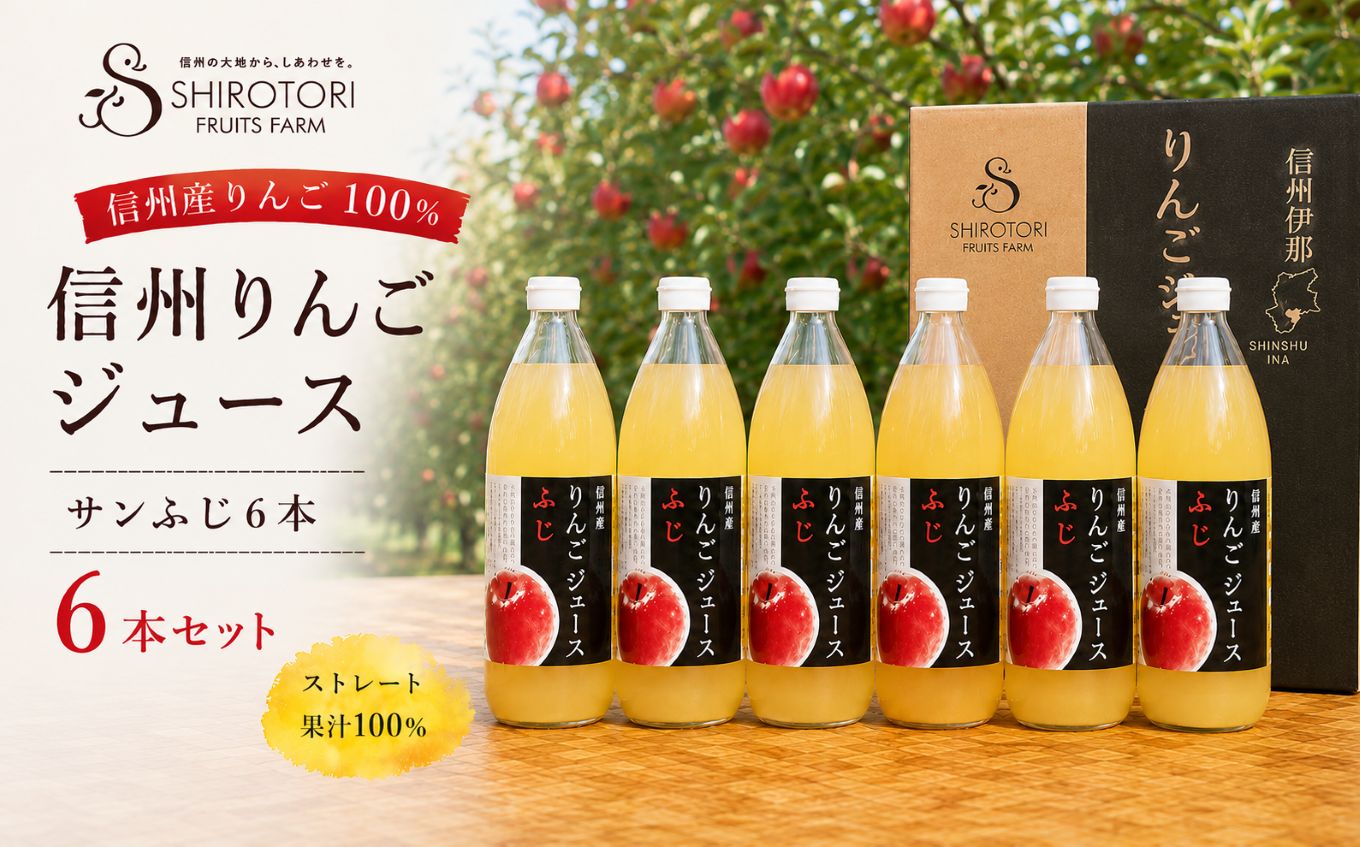 リンゴジュース 信州 りんごジュース サンふじ 1L×6本 セット ｜ りんご リンゴ 林檎 りんごジュース サンふじ セット 飲料 果実飲料 伊那市 長野 信州【012-77】