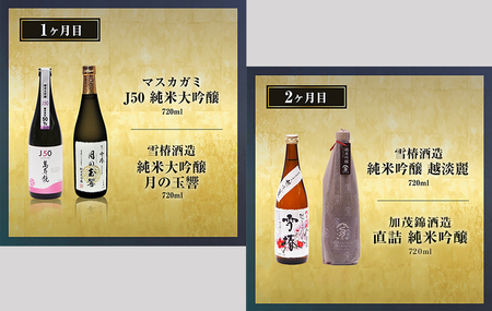 【定期便6ヶ月毎月お届け】【20セット限定】日本酒3蔵飲み比べセット 12本（720ml×2本×6ヶ月）《2026年1月以降順次発送》マスカガミ 雪椿酒造 加茂錦酒造 贈答 加茂市 マルダイ有本 酒 