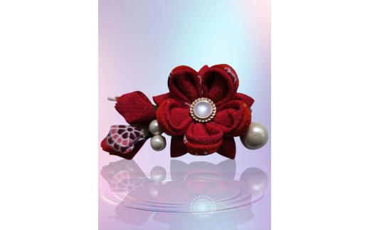 髪飾り (赤パール) ハンドメイド つまみ細工｜ アクセサリー ブローチ 髪飾り 伝統工芸 千曲市 長野県産 信州