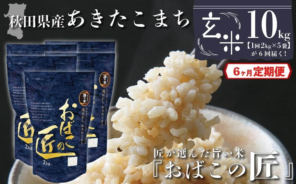 
【６ヶ月定期便】秋田県産おばこの匠あきたこまち　10kg （2kg×5袋）玄米
