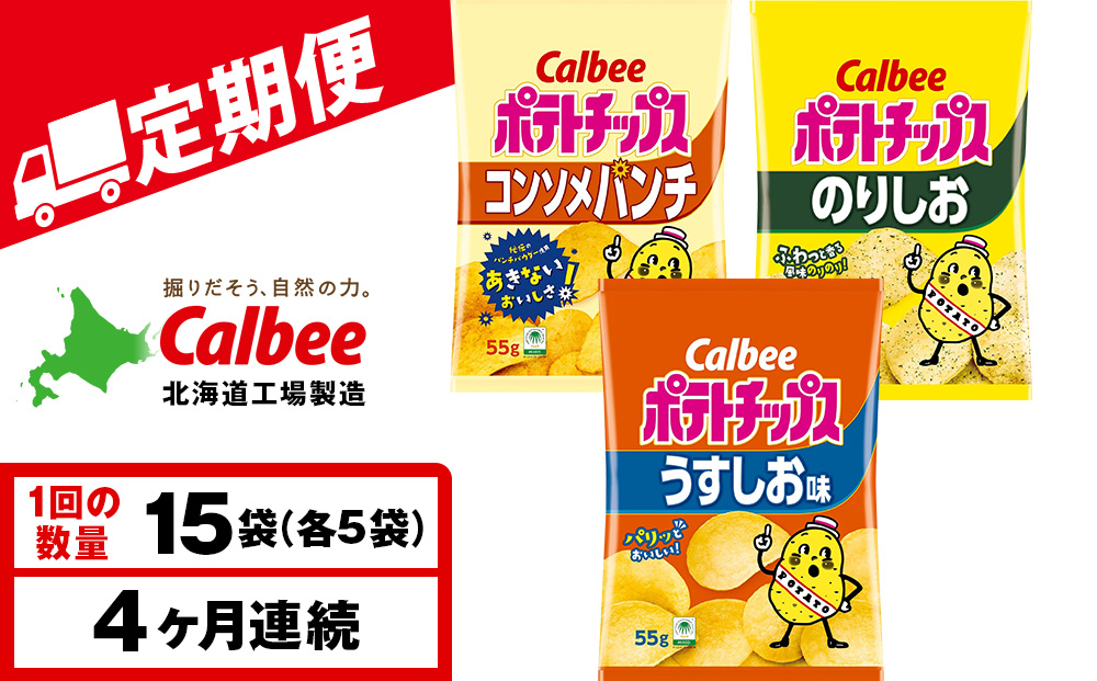 【定期便4カ月】カルビーポテトチップス 3種セット 合計15袋 《千歳工場製造》